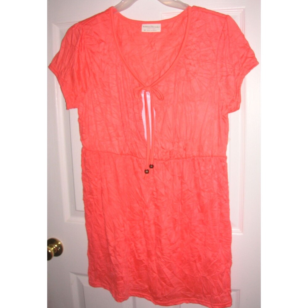 Shirt TUNIC WOMENS size 1x short sleeve melon orange Tie at V-neck coverup